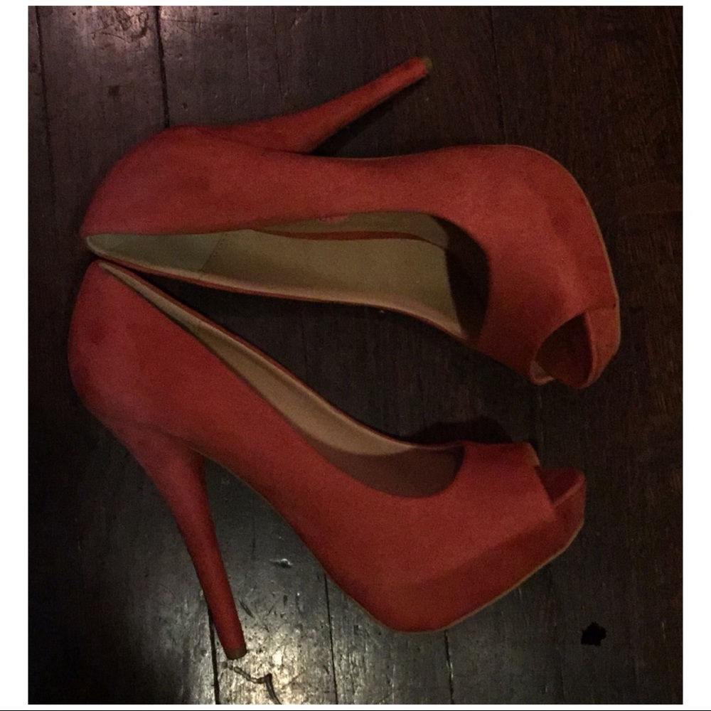 Peep-Toe Suede Stilleto Pumps